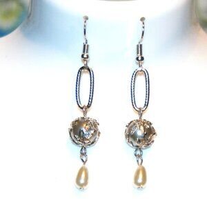 Fancy white faux pearl earrings with freshwater pearl drop ED-10-022